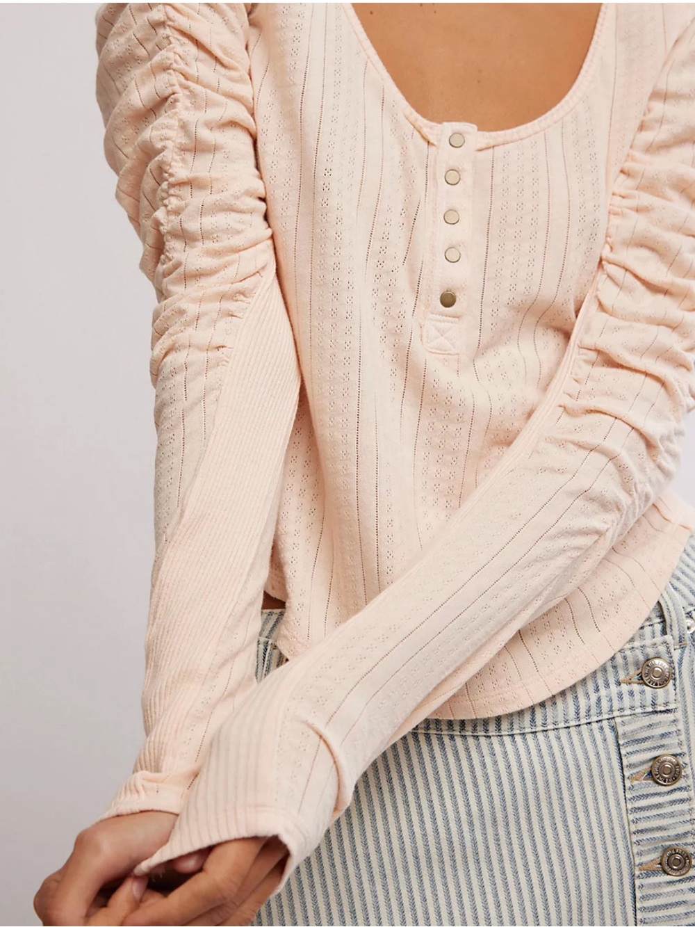 Free People Henley Top - Soft Blush Long-Sleeve